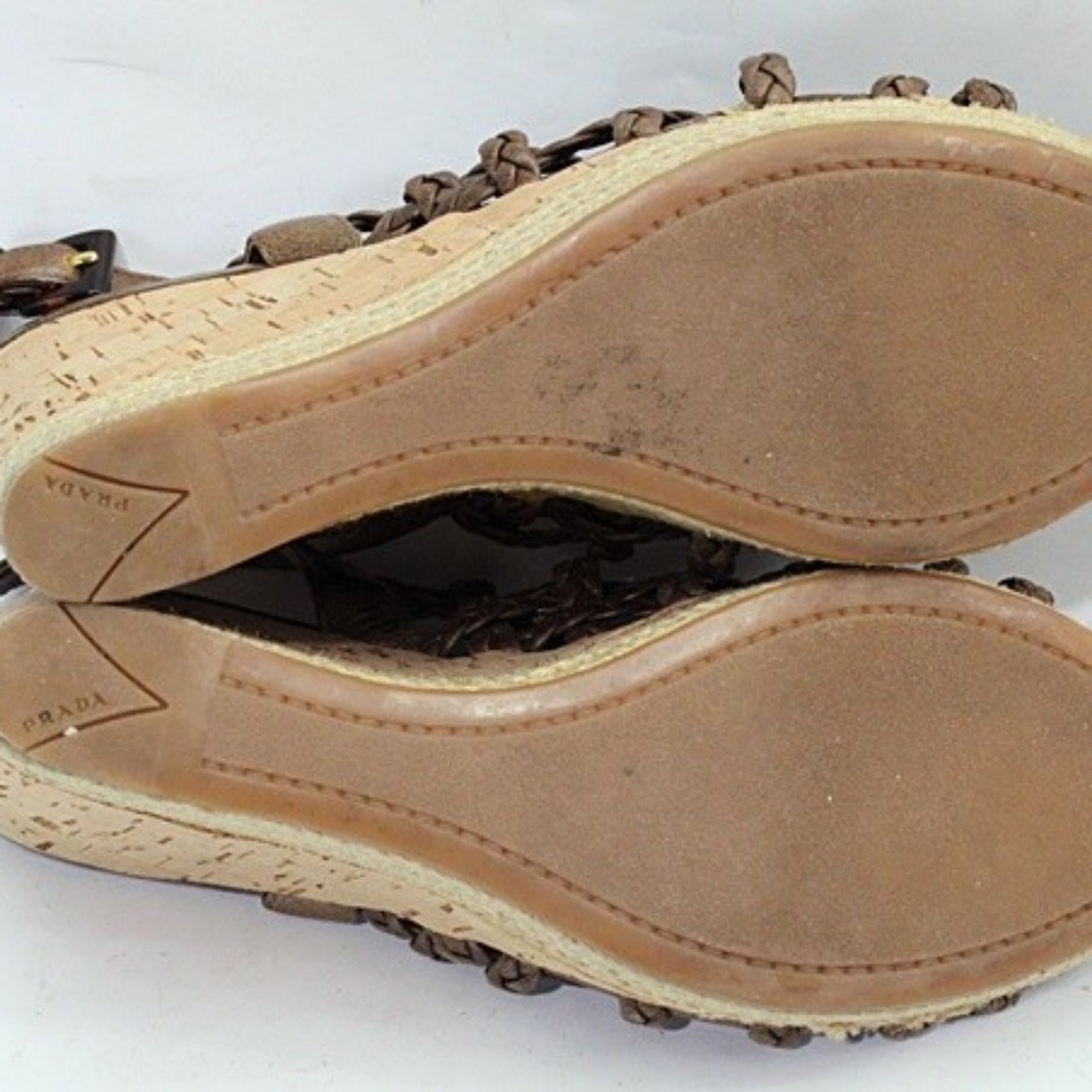 Prada LINEA ROSSA Brown Leather Wedge Sandal 6.5 - Picture 2 of 8